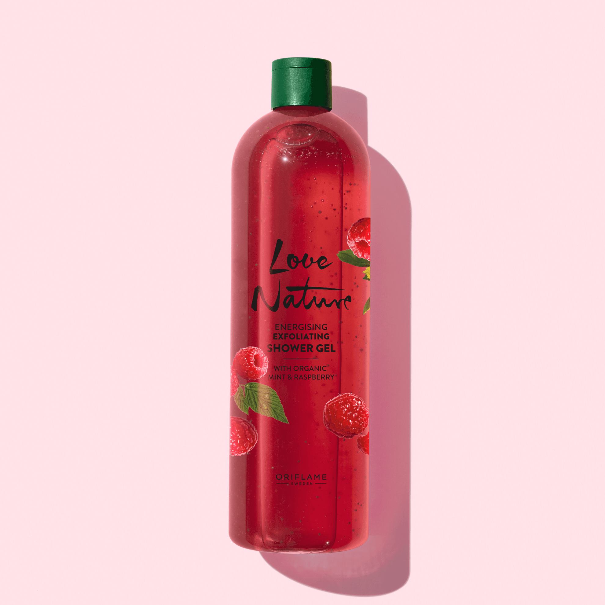 Gel de Ducha Exfoliante y Energizante con Menta y Frambuesa Orgánicos Love Nature Tamaño Grande